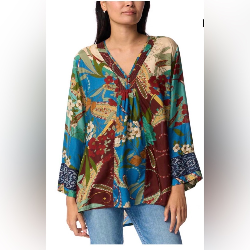 Johnny Was Teebee Robi Long Sleeve Embroidered Blouse Size S